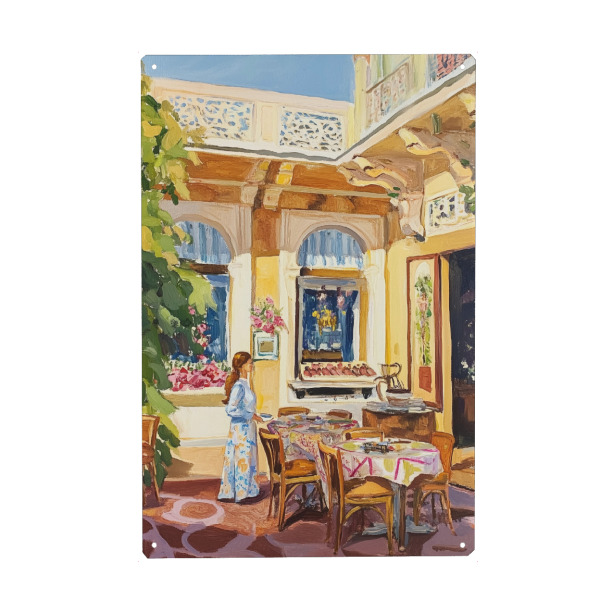 Holzbild "Café in Indien" artboxONE - Reise,Essen & Trinken,Abstrakt,Reise / Asien - Café,Indien,Architektur,Reisen,Frühstück,Nachmittagstee