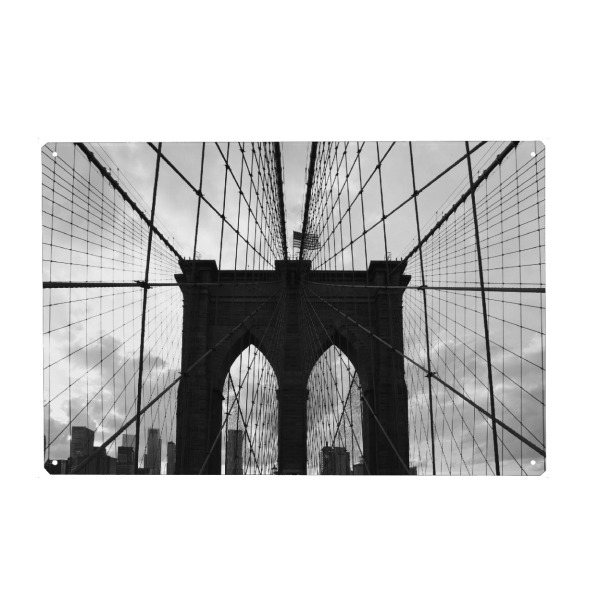 Metall Poster "Die Brooklyn Bridge" artboxONE - Städte / New York,Reise,Schwarzweiß,Architektur,Reise / Länder