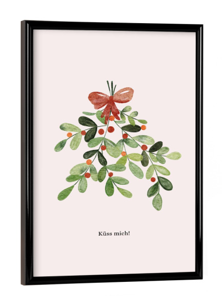 Poster mit schwarzem Rahmen "Küss mich" artboxONE - Typografie,Liebe,Weihnachten,Lustig