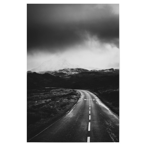 Poster 30x20 cm "Moody highlands" artboxONE - Natur,Reise,Schwarzweiß,Reise / Länder - Scotland,Road,Straße,Schottland,Schwarzweiß,Monochrome,Moody