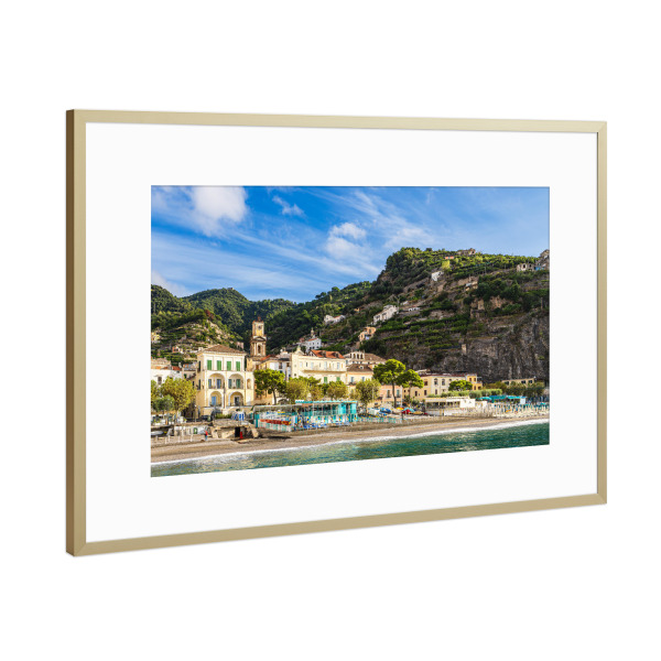 Poster mit Rahmen Gold "Blick auf den Strand von Minori" artboxONE - Natur,Reise,Architektur,Reise / Strand und Meer,Reise / Länder