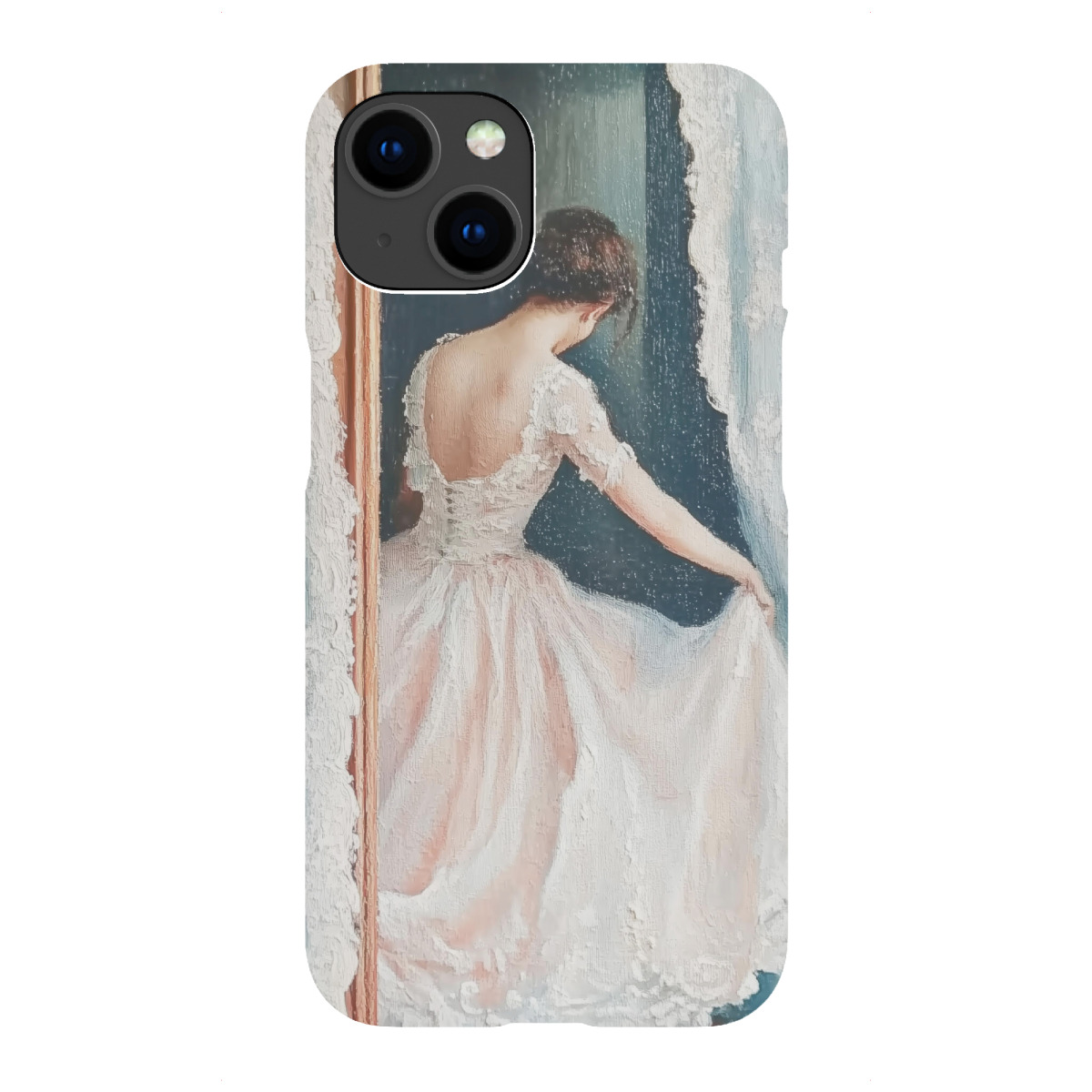 iPhone "Frau trägt hellrosa Kleid" Premium-Case Handyhülle artboxONE