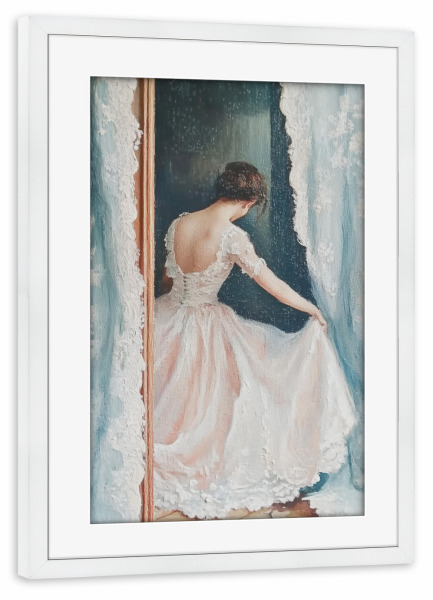 Poster mit Rahmen weiß "Frau trägt hellrosa Kleid" artboxONE - Abstrakt,Liebe,Fashion - Hochzeitskleid,Hochzeit,Hochzeitstag,Frau,ölgemälde