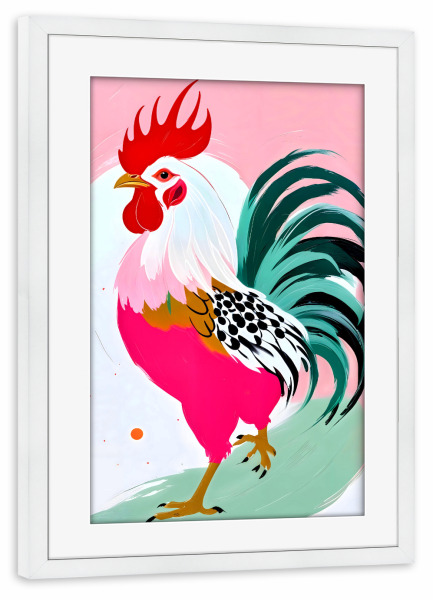 Poster mit Rahmen weiß "Rooster" artboxONE - Tiere