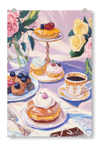 Acrylglasbild "Nachmittagstee-Set" artboxONE - Floral,Essen & Trinken,Abstrakt - Nachmittagstee,Bäckerei,Essen,Essen und trinken,Kaffee,Café