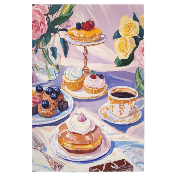 Poster 30x20 cm "Nachmittagstee-Set" artboxONE - Floral,Essen & Trinken,Abstrakt - Nachmittagstee,Bäckerei,Essen,Essen und trinken,Kaffee,Café