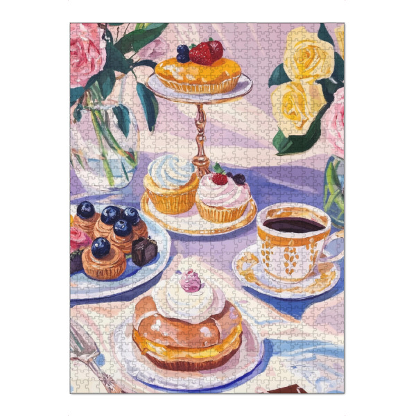 Puzzle Ravensburger "Nachmittagstee-Set" artboxONE - Floral,Essen & Trinken,Abstrakt - Nachmittagstee,Bäckerei,Essen,Essen und trinken,Kaffee,Café