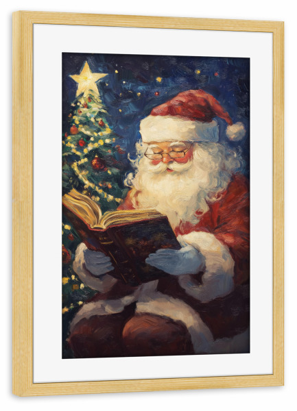 Poster mit Rahmen kiefer "Der Weihnachtsmann liest ein Buch" artboxONE - Für Kinder,Abstrakt,Fiktion,Festivals