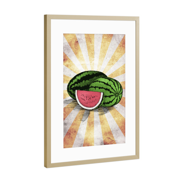 Poster mit Rahmen Gold "Watermelon retro" artboxONE - Essen & Trinken,Essen & Trinken / Obst & Gemüse