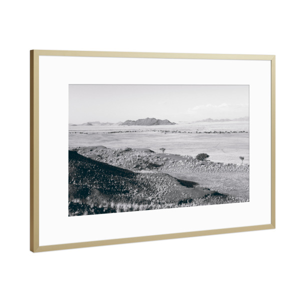 Poster mit Rahmen Gold "Namibwüste schwarzweiß" artboxONE - Natur,Reise,Schwarzweiß,Reise / Afrika,Reise / Länder