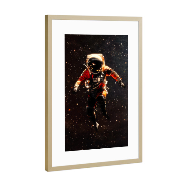 Poster mit Rahmen Gold "Ein Astronaut im Weltraum" artboxONE - Für Kinder,Fiktion,Für Papa,Galaxy