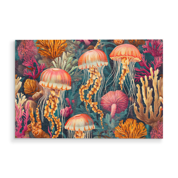 Holzbild "Tanz der Quallen" artboxONE - Natur,Tiere,Unterwasser