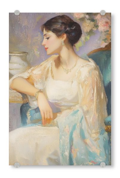 Acrylglasbild "A woman sitting in a blue armchair" artboxONE - Menschen,Liebe,Fashion,Für Mama