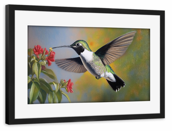 Poster mit Rahmen schwarz "Kolibri Blütenzauber" artboxONE - Natur,Floral,Tiere