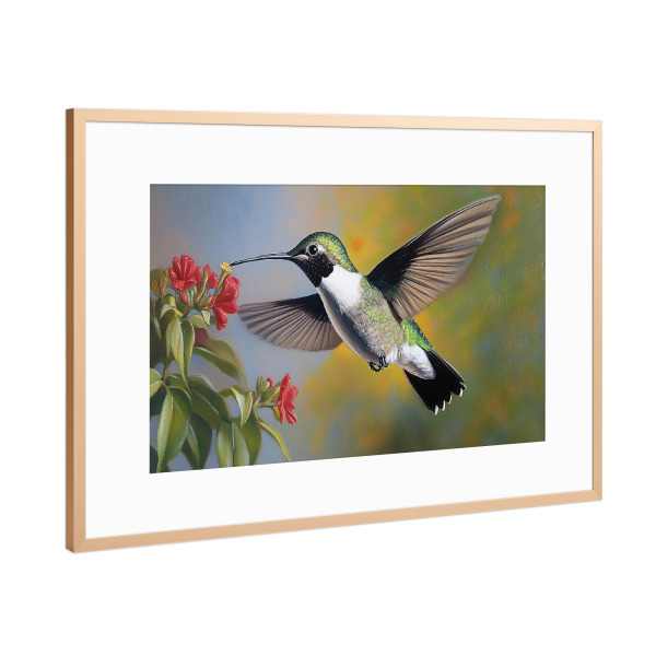 Poster mit Rahmen Kupfer "Kolibri Blütenzauber" artboxONE - Natur,Floral,Tiere