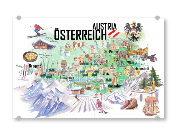 Acrylglasbild "Österreich Illustrierte Karte" artboxONE - Reise,Kartografie