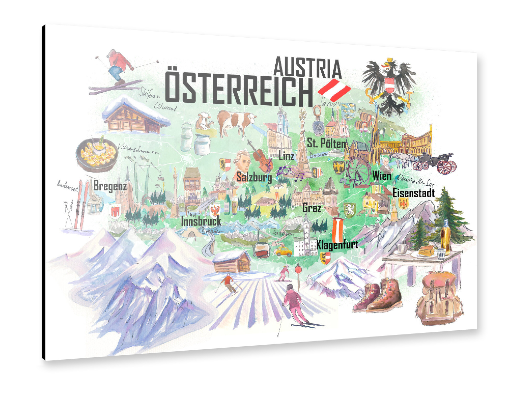 Alu-Dibond "Österreich Illustrierte Karte" 75x50 cm artboxONE