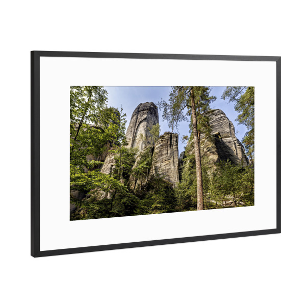 Poster mit Rahmen Schwarz (Metallic) "Weckelsdorfer Felsenstadt" artboxONE - Natur