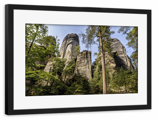 Poster mit Rahmen schwarz "Weckelsdorfer Felsenstadt" artboxONE - Natur