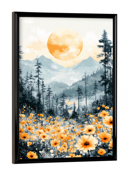 Poster mit schwarzem Rahmen "Blumen Gebirge Wald (matart)" artboxONE - Natur,Floral - Gebirge,Wald,Wiese,Natur,Modern,Kunst