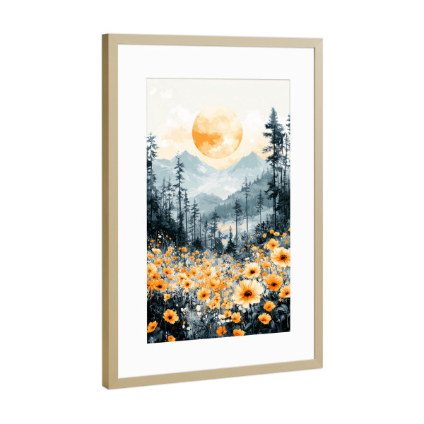 Poster mit Rahmen Gold "Blumen Gebirge Wald (matart)" artboxONE - Natur,Floral - Gebirge,Wald,Wiese,Natur,Modern,Kunst