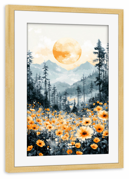 Poster mit Rahmen kiefer "Blumen Gebirge Wald (matart)" artboxONE - Natur,Floral - Gebirge,Wald,Wiese,Natur,Modern,Kunst