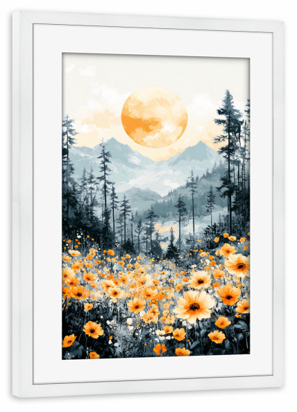Poster mit Rahmen weiß "Blumen Gebirge Wald (matart)" artboxONE - Natur,Floral - Gebirge,Wald,Wiese,Natur,Modern,Kunst