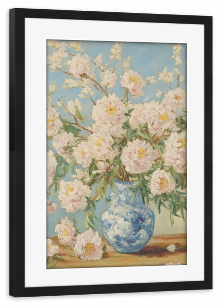 Poster mit Rahmen schwarz "Rosa Pfingstrosen in Vase" artboxONE - Natur,Floral