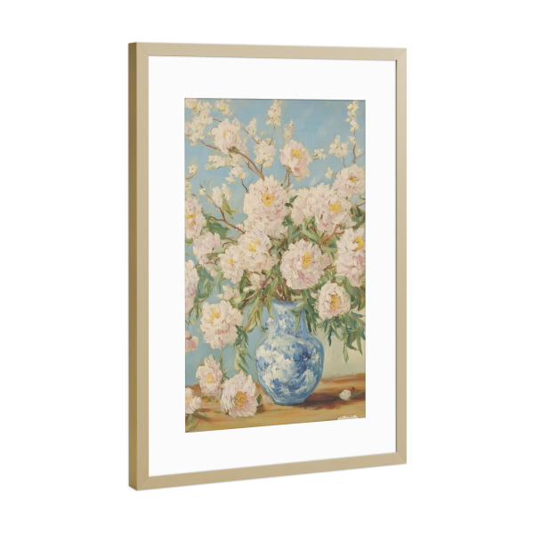 Poster mit Rahmen Gold "Rosa Pfingstrosen in Vase" artboxONE - Natur,Floral