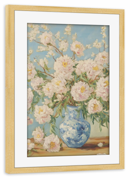Poster mit Rahmen kiefer "Rosa Pfingstrosen in Vase" artboxONE - Natur,Floral