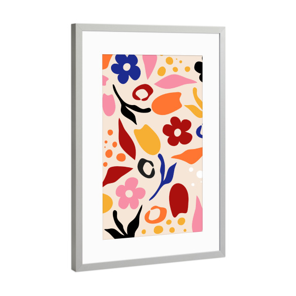 Poster mit Rahmen Silber "Swaying Petals, Rustling Leaves" artboxONE - Floral