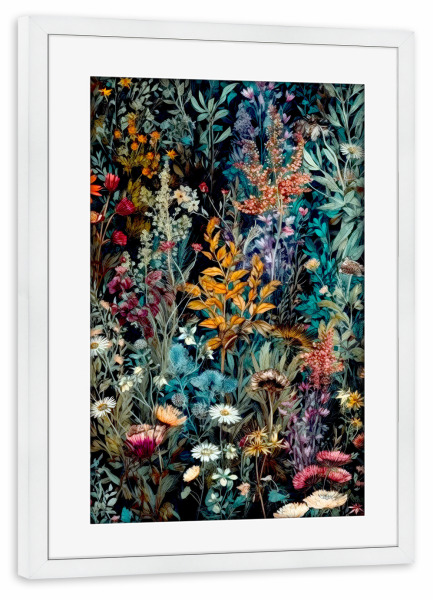 Poster mit Rahmen weiß "Wiese voller Blumen AE" artboxONE - Natur,Floral - Wiese,Natur,Blumen,Blumen,Botanische,Blätter,Blatt,Blumen,Kräuter