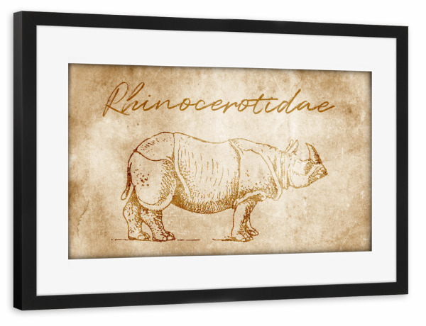 Poster mit Rahmen schwarz "Rhino vintage" artboxONE - Reise,Tiere,Reise / Afrika,Reise / Asien,Reise / Länder