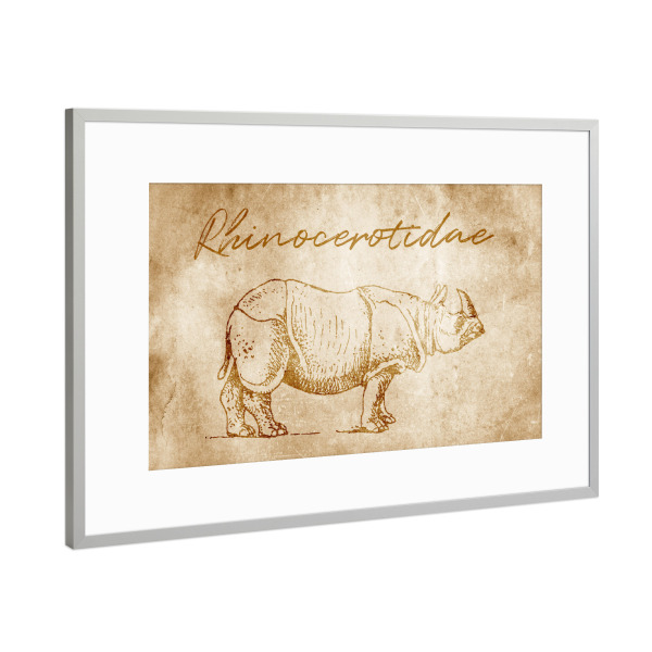 Poster mit Rahmen Silber "Rhino vintage" artboxONE - Reise,Tiere,Reise / Afrika,Reise / Asien,Reise / Länder