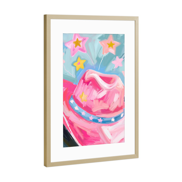 Poster mit Rahmen Gold "Cowboyhut pink" artboxONE - Abstrakt,Fashion,Für Mama,Festivals