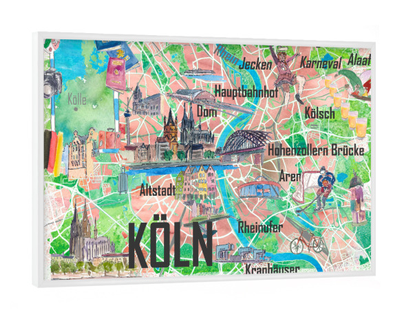 Poster mit weißem Rahmen "Köln Illustrierte Karte" artboxONE - Städte / Köln,Architektur
