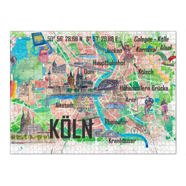Puzzle Ravensburger "Köln Illustrierte Karte" artboxONE - Städte / Köln,Architektur