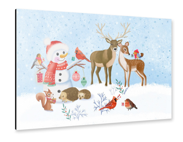 Alu-Dibond "Weihnachts-Schneemann, Waldtiere" 75x50 cm artboxONE