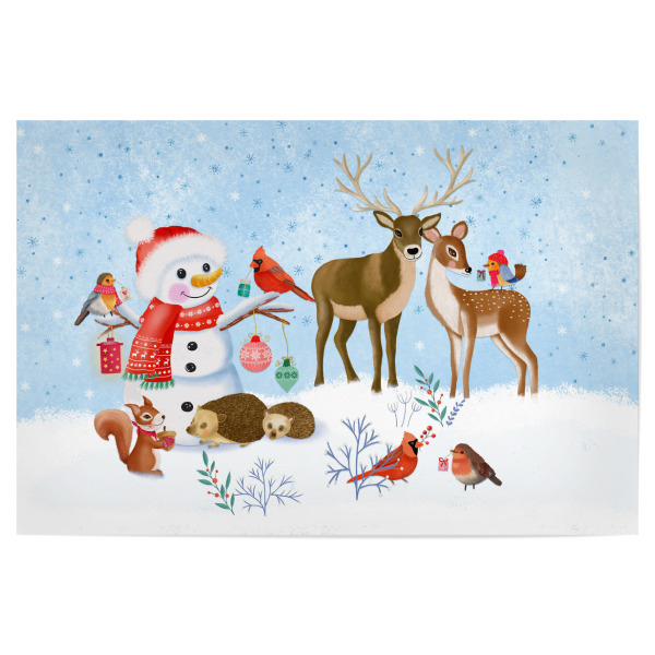 Poster "Weihnachts-Schneemann, Waldtiere" artboxONE - Für Kinder,Tiere,Weihnachten
