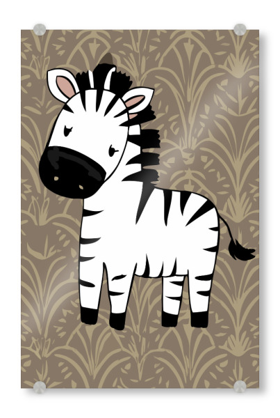 Acrylglasbild "Cute zebra" artboxONE - Für Kinder - Zebra,Cute,Animal,Black and white,Striped,Brown background,Pattern,Friendly,Adorable,Pink ears