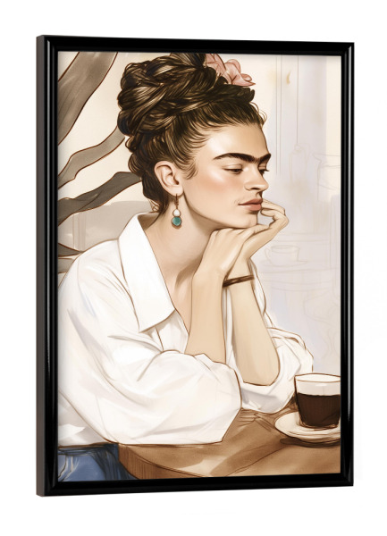 Poster mit schwarzem Rahmen "Frida Kaffee Liebe" artboxONE - Floral,Abstrakt,Menschen