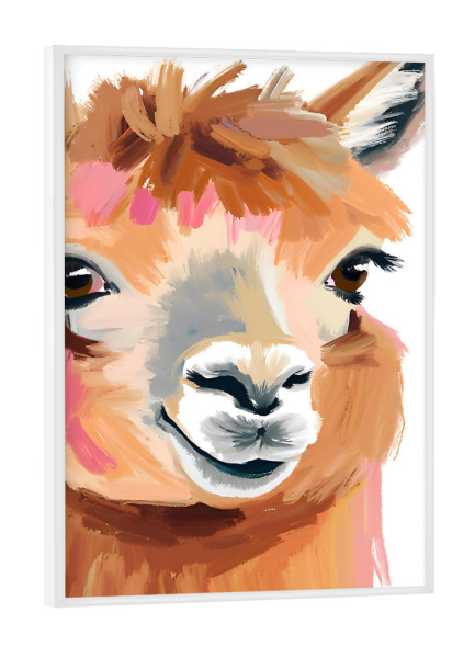 Poster mit weißem Rahmen "Kleines Alpaka" artboxONE - Für Kinder,Tiere,Abstrakt - Alpaka,Kamel,Kamelart,Tier,Kleines alpaka,Tierwelt,Lasttier,Acryl