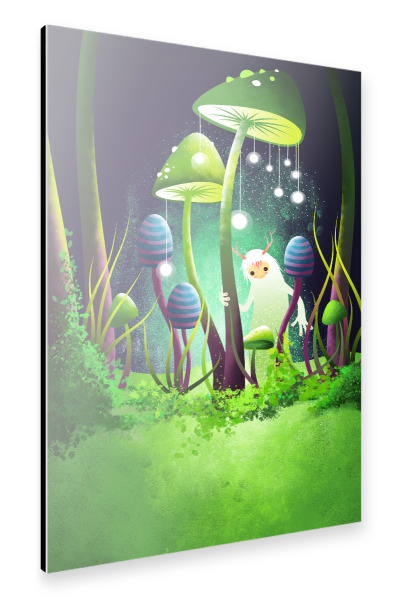 Alu-Dibond "Kleines Wesen im Wald unter Pilzen" 30x20 cm artboxONE