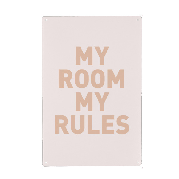 Holzbild "My Room my Rules - Schild Apricot" artboxONE - Typografie,Für Kinder,Menschen,Für Mama,Lustig
