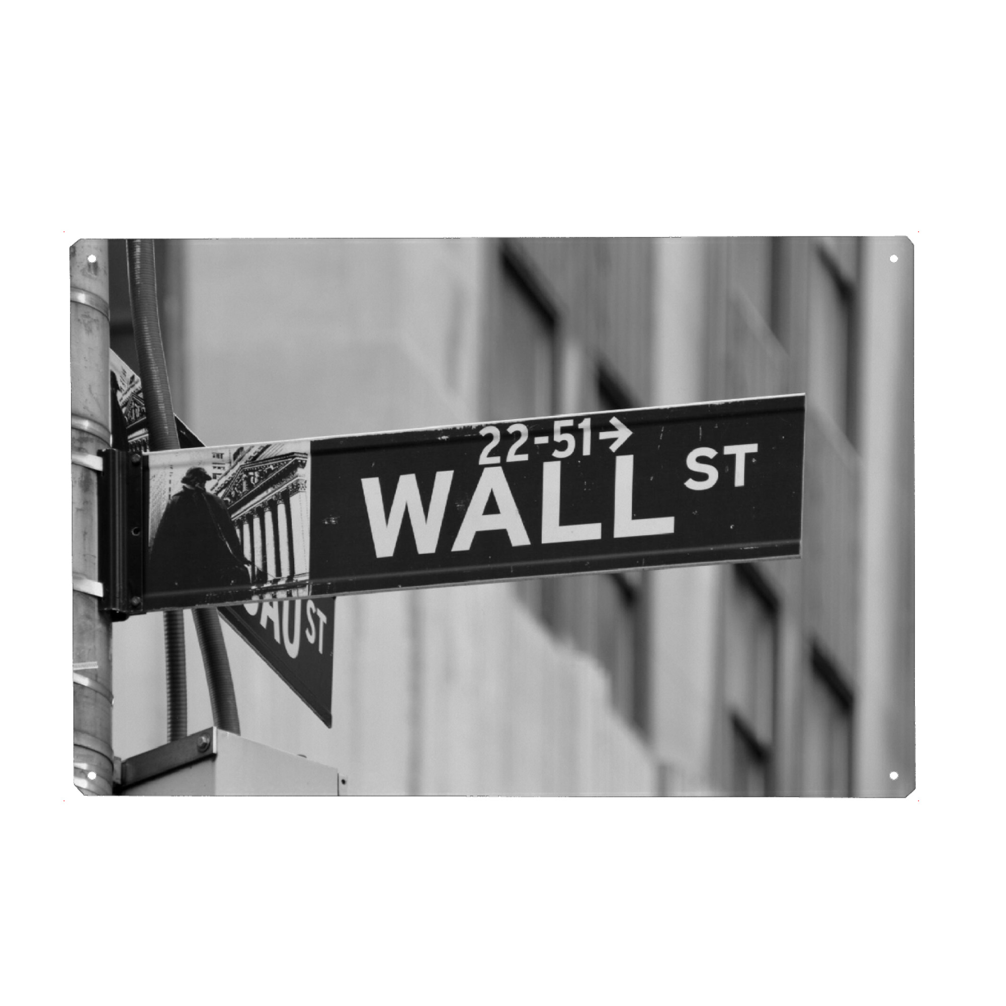 Metall Poster "Die Wall Street" artboxONE - Städte / New York,Reise,Schwarzweiß,Reise / Länder