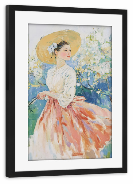 Poster mit Rahmen schwarz "Frau mit Kirschblüte" artboxONE - Natur,Abstrakt,Menschen,Fashion,Städte / Tokio