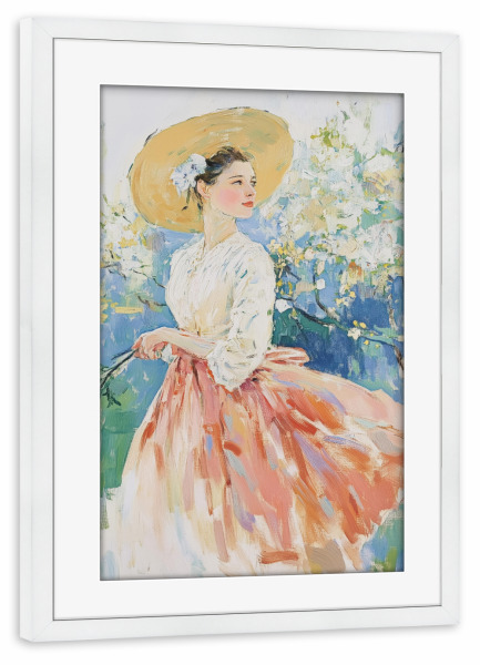 Poster mit Rahmen weiß "Frau mit Kirschblüte" artboxONE - Natur,Abstrakt,Menschen,Fashion,Städte / Tokio