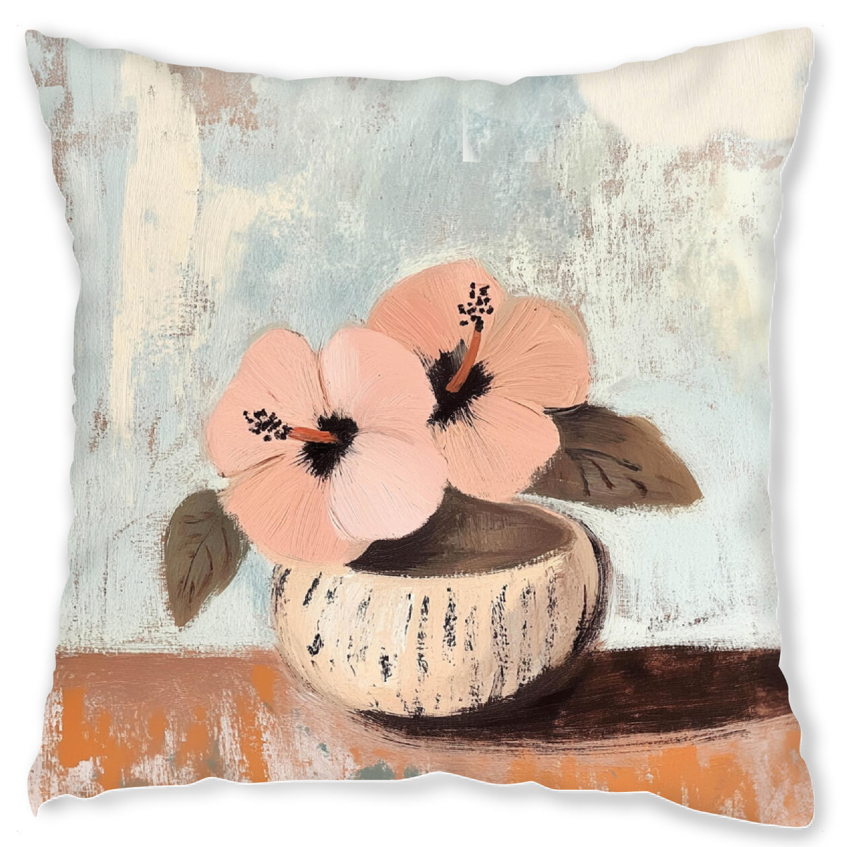Design-Kissen "Tropical Hibiscus" artboxONE - Natur,Floral - Flowers,Hibiscus,Tropical,Pretty,Vase,Homestyle,Pasific,Illustration,Painting,Rustic