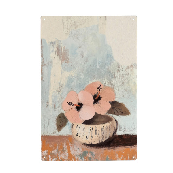 Metall Poster "Tropical Hibiscus" artboxONE - Natur,Floral - Flowers,Hibiscus,Tropical,Pretty,Vase,Homestyle,Pasific,Illustration,Painting,Rustic