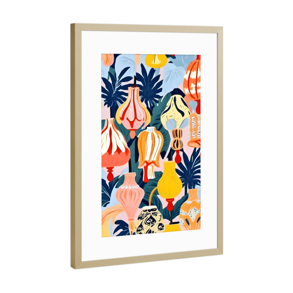 Poster mit Rahmen Gold "Lass es Lampen geben" artboxONE - Abstrakt